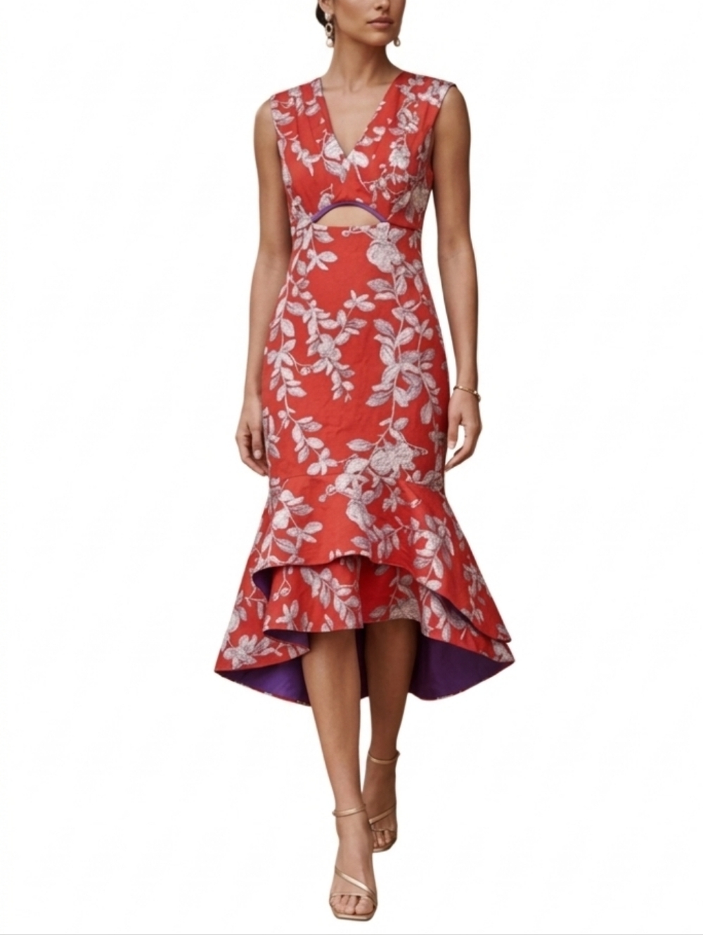 Johanna‎ Ortiz Pomegranate Cutout Midi Dress - Resort 2016 Royal Garden M